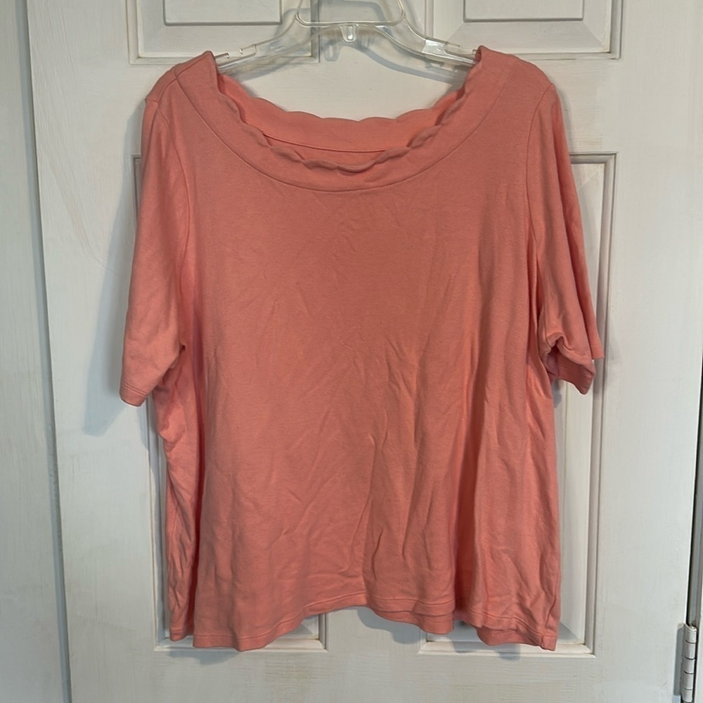 Kim Rogers Peach Scalloped Neck Tshirt size XXLP